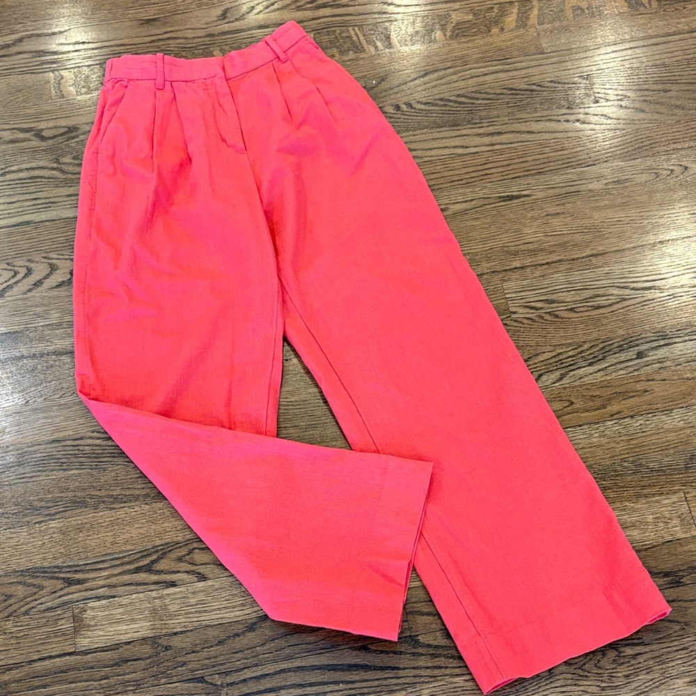 Abercrombie & Fitch Bright Coral High-Waist Trousers, linen blend, xS